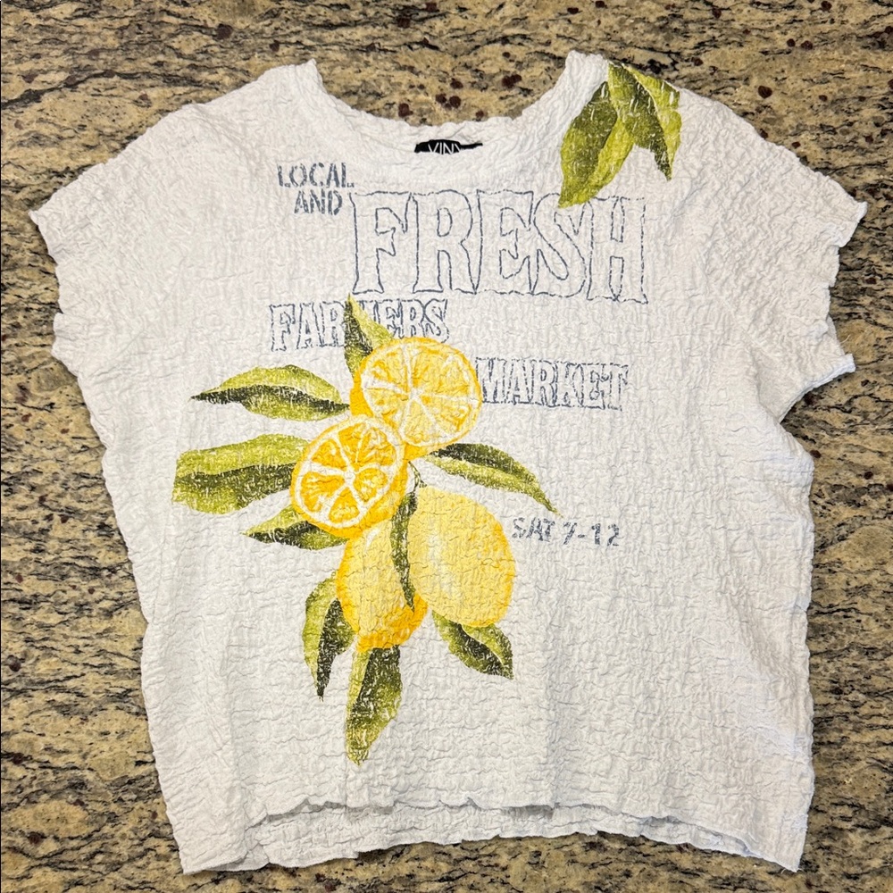 White T-Shirt with Lemon Print